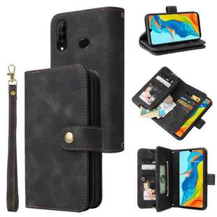 For Huawei P30 Lite Multifunctional Card Slot Zipper Wallet Leather Phone Case(Black)