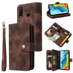 For Huawei P30 Lite Multifunctional Card Slot Zipper Wallet Leather Phone Case(Brown)