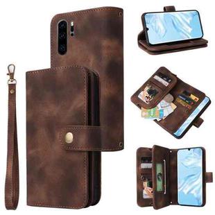 For Huawei P30 Pro Multifunctional Card Slot Zipper Wallet Leather Phone Case(Brown)