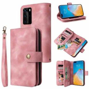 For Huawei P40 Pro Multifunctional Card Slot Zipper Wallet Leather Phone Case(Rose Gold)