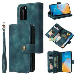For Huawei P40 Pro Multifunctional Card Slot Zipper Wallet Leather Phone Case(Blue)