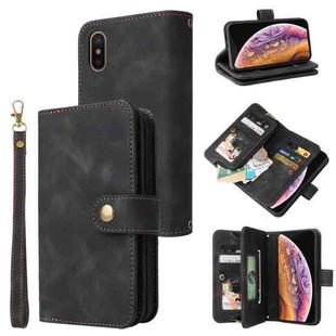 For iPhone XS / X Multifunctional Card Slot Zipper Wallet Leather Phone Case(Black)