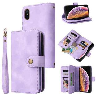 For iPhone XS / X Multifunctional Card Slot Zipper Wallet Leather Phone Case(Purple)