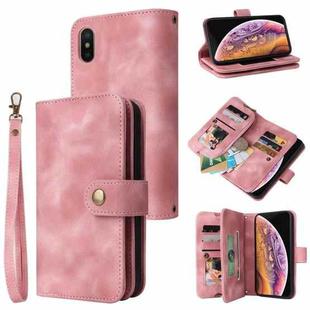 For iPhone XS / X Multifunctional Card Slot Zipper Wallet Leather Phone Case(Rose Gold)