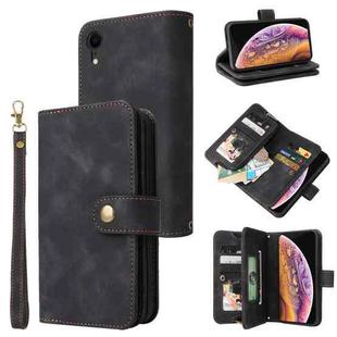 For iPhone XR Multifunctional Card Slot Zipper Wallet Leather Phone Case(Black)