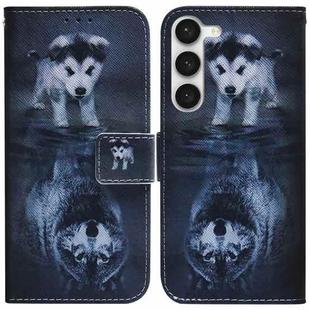 For Samsung Galaxy S23 5G Coloured Drawing Flip Leather Phone Case(Wolf and Dog)