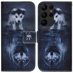 For Samsung Galaxy S23 Ultra 5G Coloured Drawing Flip Leather Phone Case(Wolf and Dog)