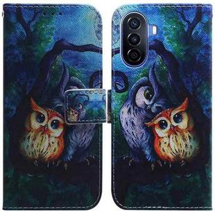 For Huawei nova Y70 Plus Coloured Drawing Flip Leather Phone Case(Oil Painting Owl)