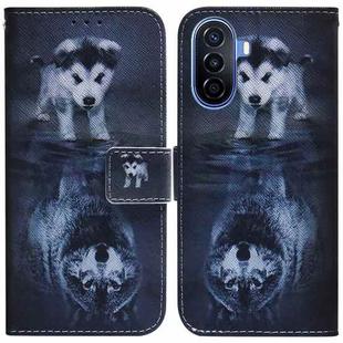 For Huawei nova Y70 Plus Coloured Drawing Flip Leather Phone Case(Wolf and Dog)