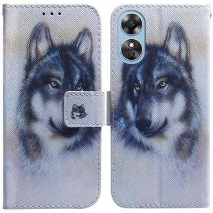 For OPPO A17 Coloured Drawing Flip Leather Phone Case(White Wolf)