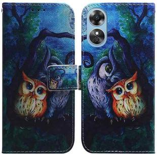 For OPPO A17 Coloured Drawing Flip Leather Phone Case(Oil Painting Owl)