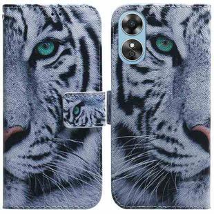 For OPPO A17 Coloured Drawing Flip Leather Phone Case(Tiger)