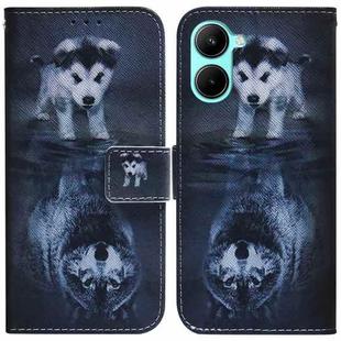 For Realme C33 Coloured Drawing Flip Leather Phone Case(Wolf and Dog)