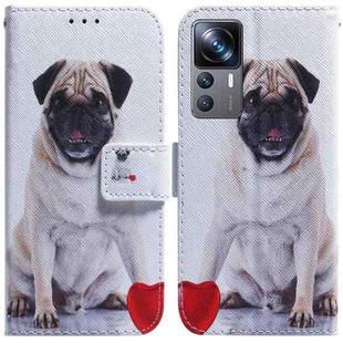 For Xiaomi 12T Pro Coloured Drawing Flip Leather Phone Case(Pug)