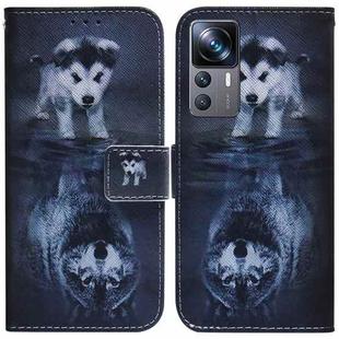 For Xiaomi 12T Pro Coloured Drawing Flip Leather Phone Case(Wolf and Dog)