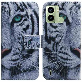 For Tecno Pop 6 Fingerprint Coloured Drawing Flip Leather Phone Case(Tiger)