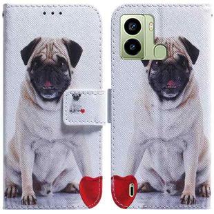 For Tecno Pop 6 Fingerprint Coloured Drawing Flip Leather Phone Case(Pug)