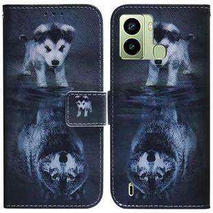 For Tecno Pop 6 Fingerprint Coloured Drawing Flip Leather Phone Case(Wolf and Dog)