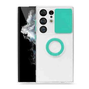 For Samsung Galaxy S23 Ultra 5G Sliding Camera Cover Design Phone Case with Ring Holder(Mint Green)
