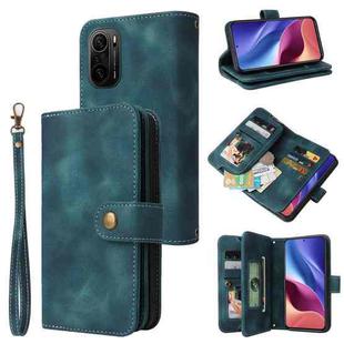 For Xiaomi Redmi K40 / Poco F3 Multifunctional Card Slot Zipper Wallet Leather Phone Case(Blue)