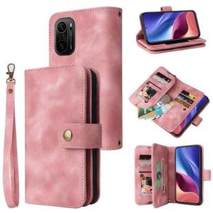 For Xiaomi Redmi K40 / Poco F3 Multifunctional Card Slot Zipper Wallet Leather Phone Case(Rose Gold)