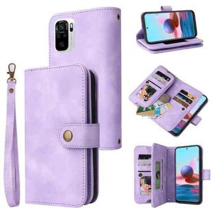For Xiaomi Redmi Note 10 4G Multifunctional Card Slot Zipper Wallet Leather Phone Case(Purple)