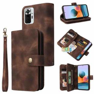 For Xiaomi Redmi Note 10 Pro 4G Multifunctional Card Slot Zipper Wallet Leather Phone Case(Brown)
