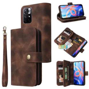 For Xiaomi Redmi Note 11 5G Multifunctional Card Slot Zipper Wallet Leather Phone Case(Brown)