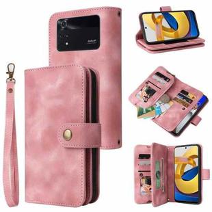 For Xiaomi Poco M4 Pro 5G Multifunctional Card Slot Zipper Wallet Leather Phone Case(Rose Gold)