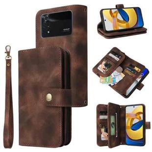 For Xiaomi Poco M4 Pro 5G Multifunctional Card Slot Zipper Wallet Leather Phone Case(Brown)