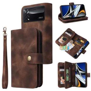 For Xiaomi Poco X4 Pro 5G Multifunctional Card Slot Zipper Wallet Leather Phone Case(Brown)