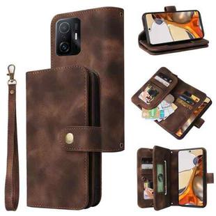 For Xiaomi 11T / 11T Pro Multifunctional Card Slot Zipper Wallet Leather Phone Case(Brown)