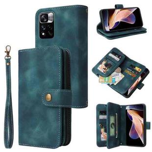 For Xiaomi Redmi Note 11 Global Multifunctional Card Slot Zipper Wallet Leather Phone Case(Blue)