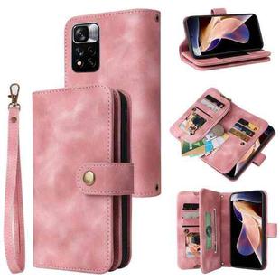 For Xiaomi Redmi Note 11 Global Multifunctional Card Slot Zipper Wallet Leather Phone Case(Rose Gold)