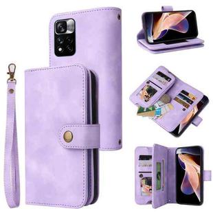 For Xiaomi Redmi Note 11 Global Multifunctional Card Slot Zipper Wallet Leather Phone Case(Purple)
