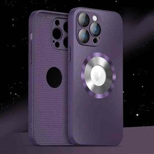 For iPhone 14 Plus AG Frosted MagSafe Glass Phone Case(Dark Purple)