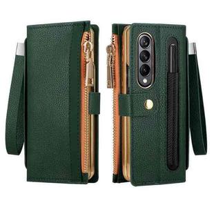 For Samsung Galaxy Z Fold4 Celebrity Series RFID Anti-theft Brush Phone Leather Case with Pen Slot(Green)