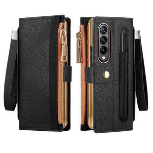 For Samsung Galaxy Z Fold4 Celebrity Series RFID Anti-theft Brush Phone Leather Case with Pen Slot(Black)