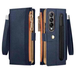 For Samsung Galaxy Z Fold4 Celebrity Series RFID Anti-theft Brush Phone Leather Case with Pen Slot(Blue)