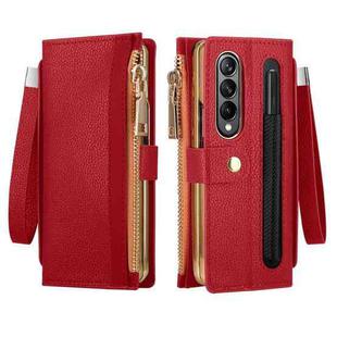 For Samsung Galaxy Z Fold4 Celebrity Series RFID Anti-theft Brush Phone Leather Case with Pen Slot(Red)