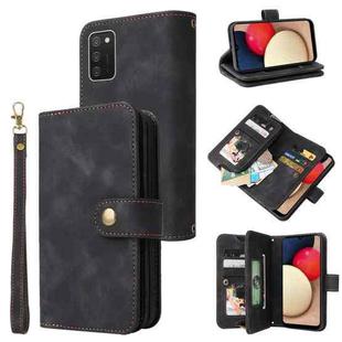 For Samsung Galaxy A02s EU Version Multifunctional Card Slot Zipper Wallet Leather Phone Case(Black)