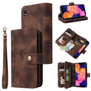 For Samsung Galaxy A10 Multifunctional Card Slot Zipper Wallet Leather Phone Case(Brown)