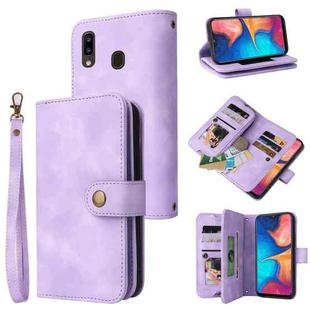For Samsung Galaxy A20 / A30 Multifunctional Card Slot Zipper Wallet Leather Phone Case(Purple)