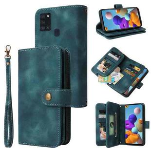 For Samsung Galaxy A21s Multifunctional Card Slot Zipper Wallet Leather Phone Case(Blue)