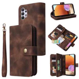 For Samsung Galaxy A32 4G Multifunctional Card Slot Zipper Wallet Leather Phone Case(Brown)