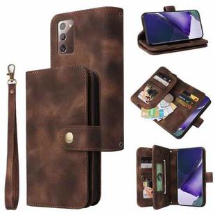 For Samsung Galaxy Note20 Multifunctional Card Slot Zipper Wallet Leather Phone Case(Brown)