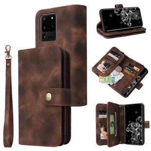 For Samsung Galaxy S20 Ultra Multifunctional Card Slot Zipper Wallet Leather Phone Case(Brown)