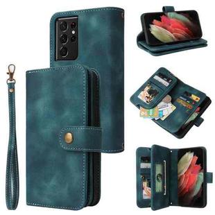 For Samsung Galaxy S21 Ultra 5G Multifunctional Card Slot Zipper Wallet Leather Phone Case(Blue)