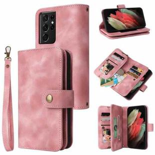 For Samsung Galaxy S21 Ultra 5G Multifunctional Card Slot Zipper Wallet Leather Phone Case(Rose Gold)