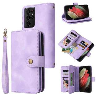 For Samsung Galaxy S21 Ultra 5G Multifunctional Card Slot Zipper Wallet Leather Phone Case(Purple)